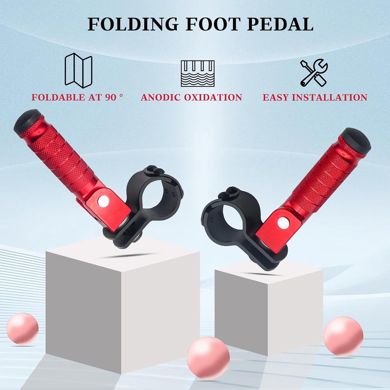 JXPANG M8 Motorcycle CNC Aluminum 90 Degree Folding Rearsets Folded Motorbike Footrest Bicycle Footpegs Foot Pegs Pedal Universal (Red) - Image 4